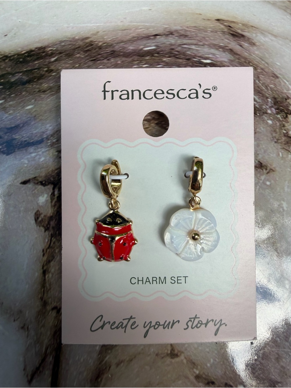 Francesca's Collections Red Ladybug and White Flower Charm Set